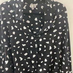 Black and white paint spot polka dot blouse